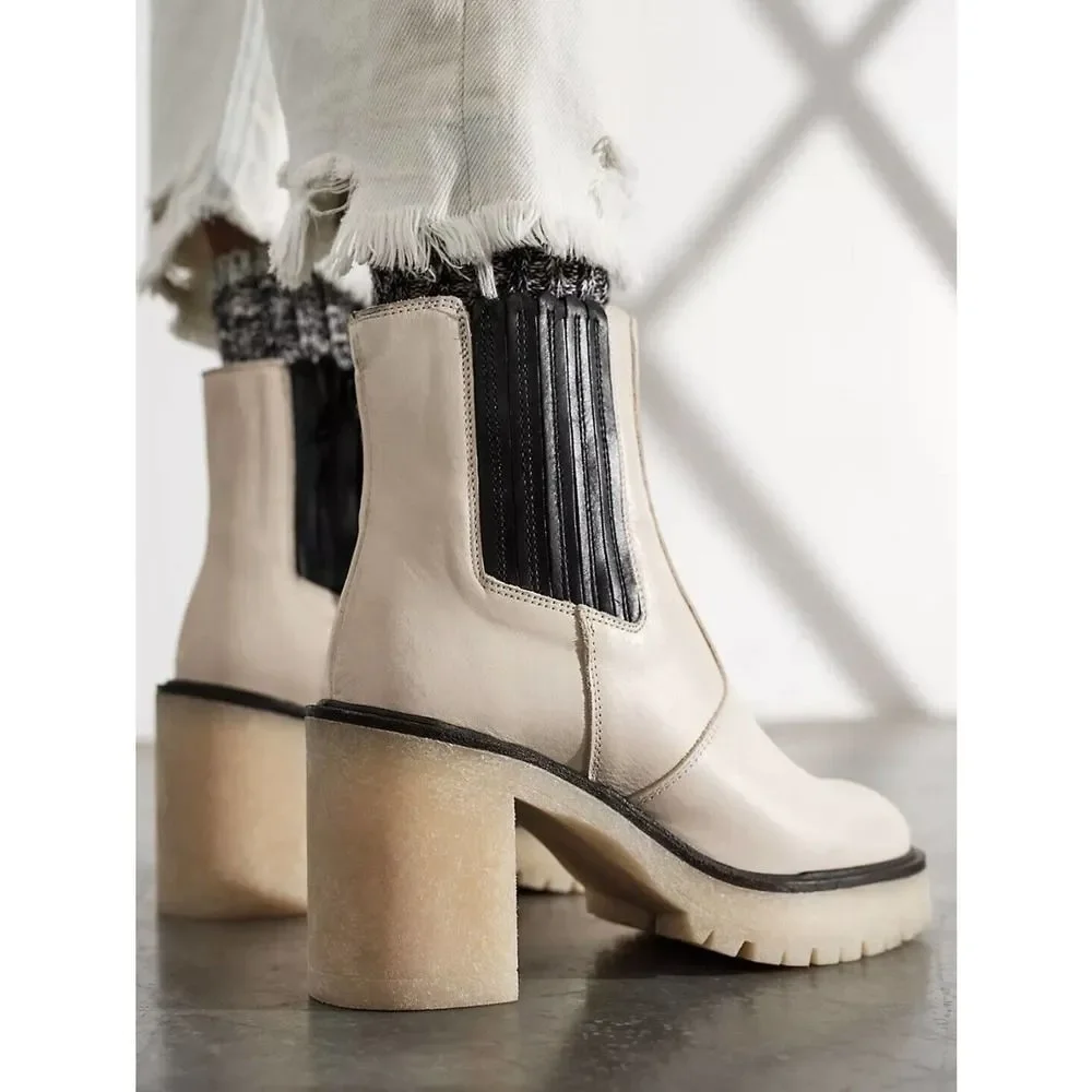 Free People Boots James Chelsea Bone/White Leather Womens EU 41 US 10.5 Platform - Picture 2 of 12